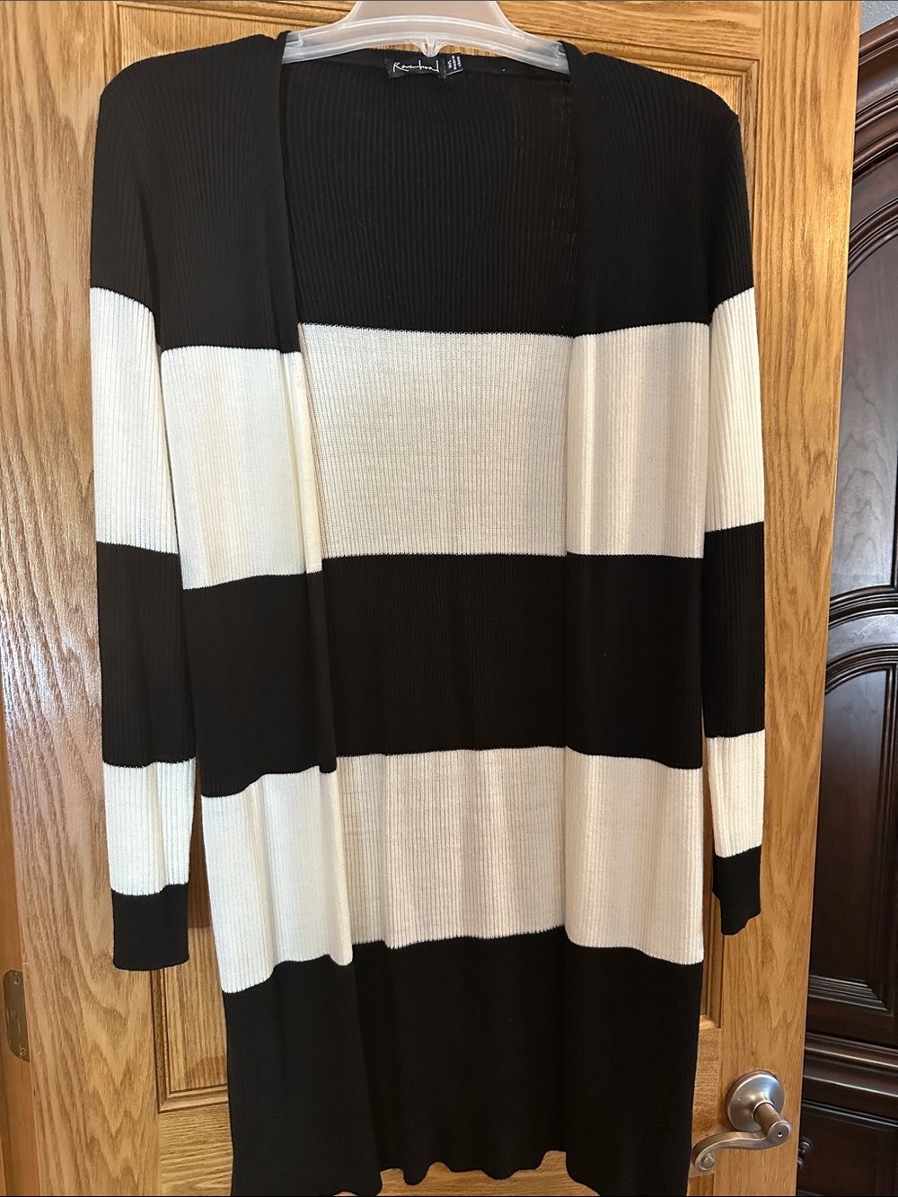 Rachael Black and White Wide-Stripe Open Cardigan